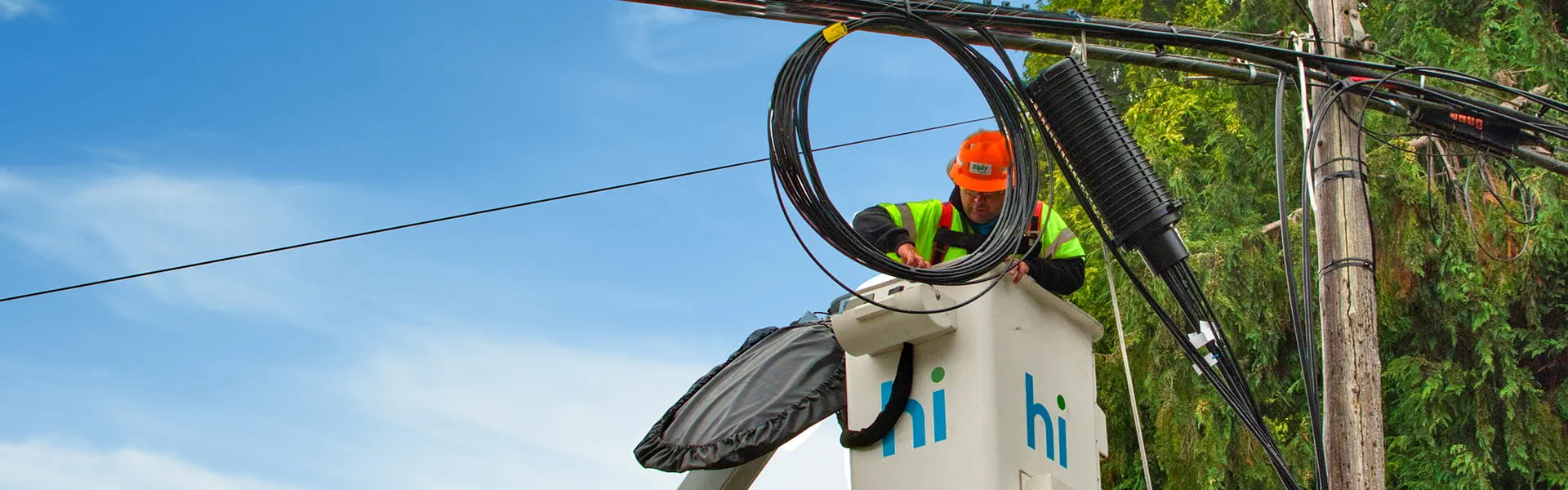 fiber internet is being installed by a worker